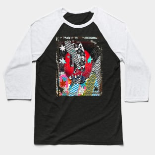 Red Japanese Lanterns Night Street Lights Lamps Floral Pattern Collage Art 86 Baseball T-Shirt